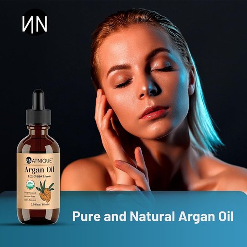 Natnique Organic Argan Oil, 2 oz – Pure Cold-Pressed Moroccan Oil from Morocco for Hair, Skin, Face & Nails – USDA Certified Organic, Virgin Aceite de Argan Cabello, Hexane-Free Moisturizer