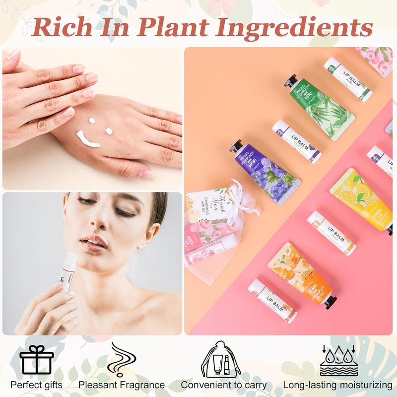 VESPRO Hand Cream & Lip Balm Set - 30 Pack Gift Set with Thank You Cards & Organza Bags | Perfect for Mother's Day, Weddings, Birthdays & Teacher Appreciation