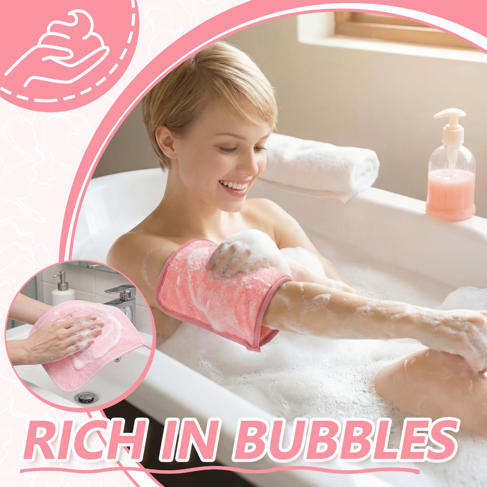 Tudomro 10 Pcs Exfoliating Washcloths Double Sided Man Wash Cloths Body Face Exfoliating Scrub Cloths for Shower Men Women (10.2 x 8.7 Inch,Gradient Pink)