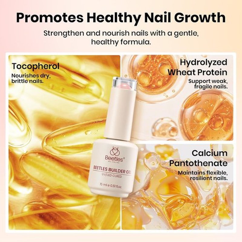 Beetles Rubber Base Gel Set - 6 Colors, 15ml | 5-in-1 Builder Base Coat for Strong, Flexible Nails