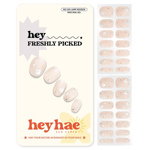 Heyhae Semi Cured Gel Nail Strips | No LED Lamp Needed | Pink, Solid | Easy Apply & Remove, Salon Quality | Includes 28 Strips, 1 Prep Pads, Nail File & Wooden Stick - Hey, Freshly Picked