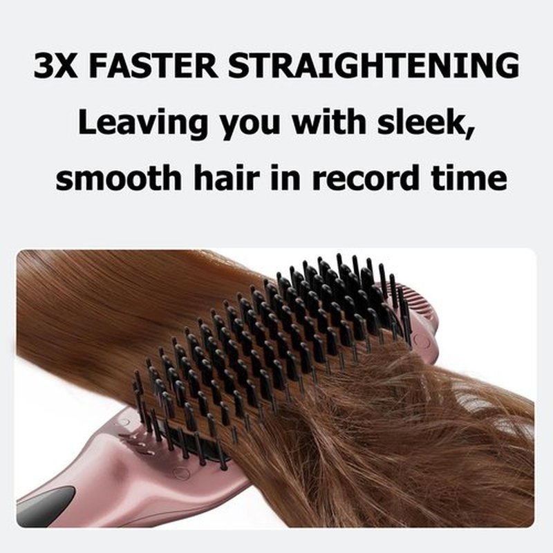 LANDOT Ionic Hair Straightener Brush for Smooth & Shiny Hair, Dual Voltage Ceramic Straightening Brush with 12 Adjustable Heat Settings 250°F-450°F, Elegant Gift for Women, Rose Gold