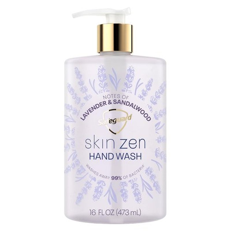 Safeguard Liquid Hand Soap, Skin Zen, Washes Away 99% Bacteria, Made with Natural Moisturizers & 2X Skin Conditioners, Safeguarding Families, PH Balanced Formula, Lavender & Sandalwood Scent, 16 oz
