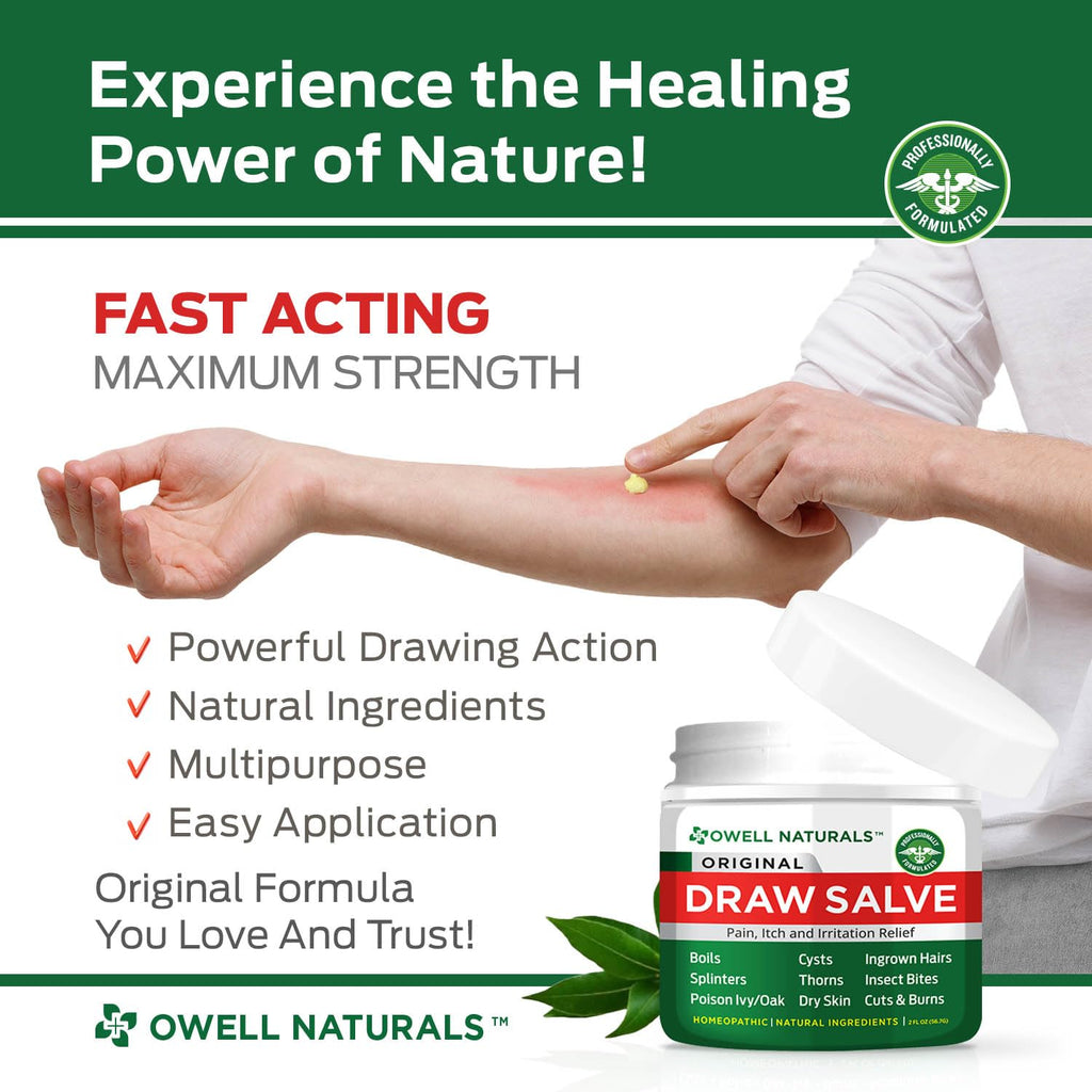 OWELL NATURALS Drawing Salve Ointment for Boil & Cyst Removal, Deep Ingrown Hair, Splinter Remover, Bug Spider Bites, Bee Sting, Mosquito Itching, Poison Ivy, 2 fl Oz (Pack of 2)