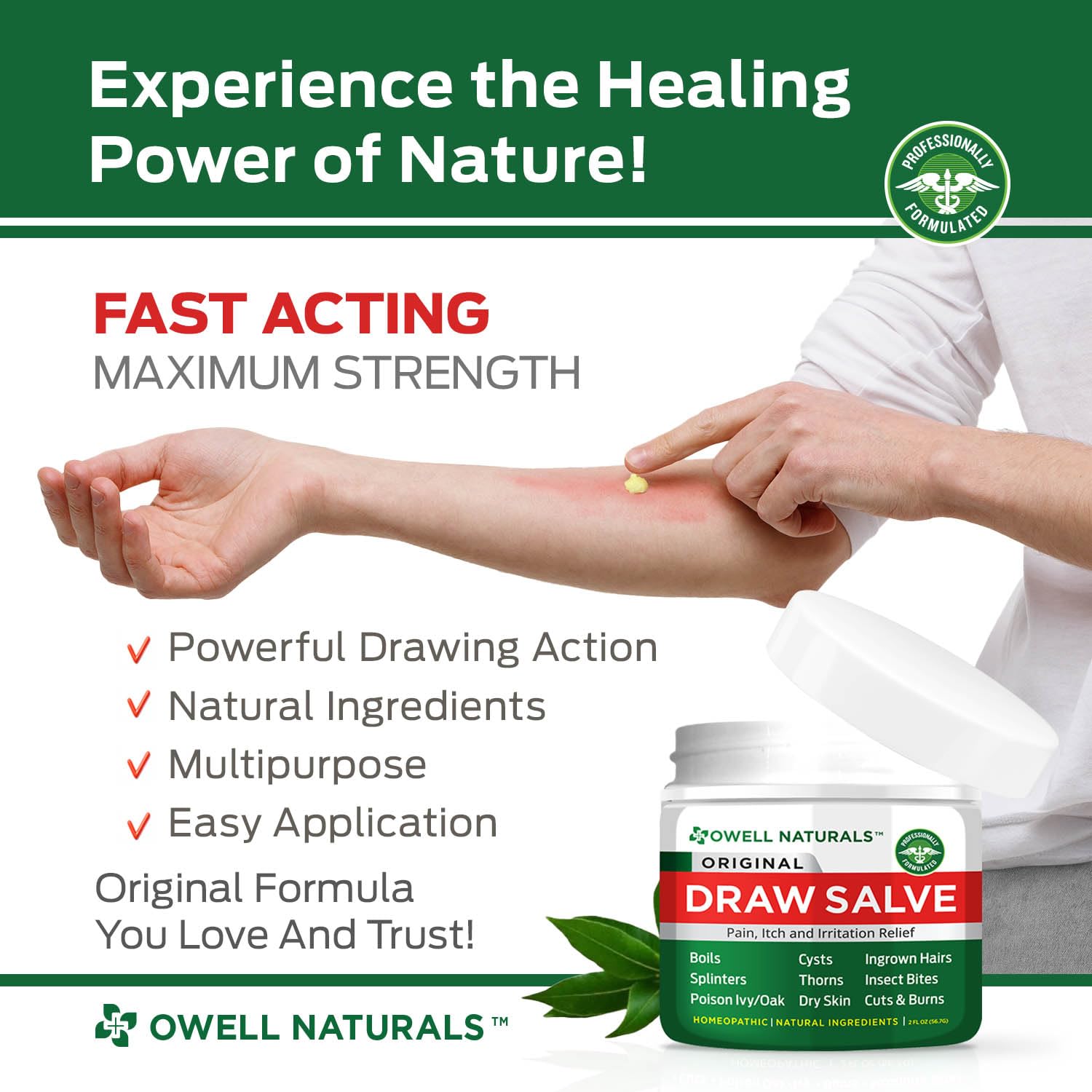 OWELL NATURALS Drawing Salve Ointment for Boil & Cyst Removal, Deep Ingrown Hair, Splinter Remover, Bug Spider Bites, Bee Sting, Mosquito Itching, Poison Ivy, 2 fl Oz (Pack of 2)
