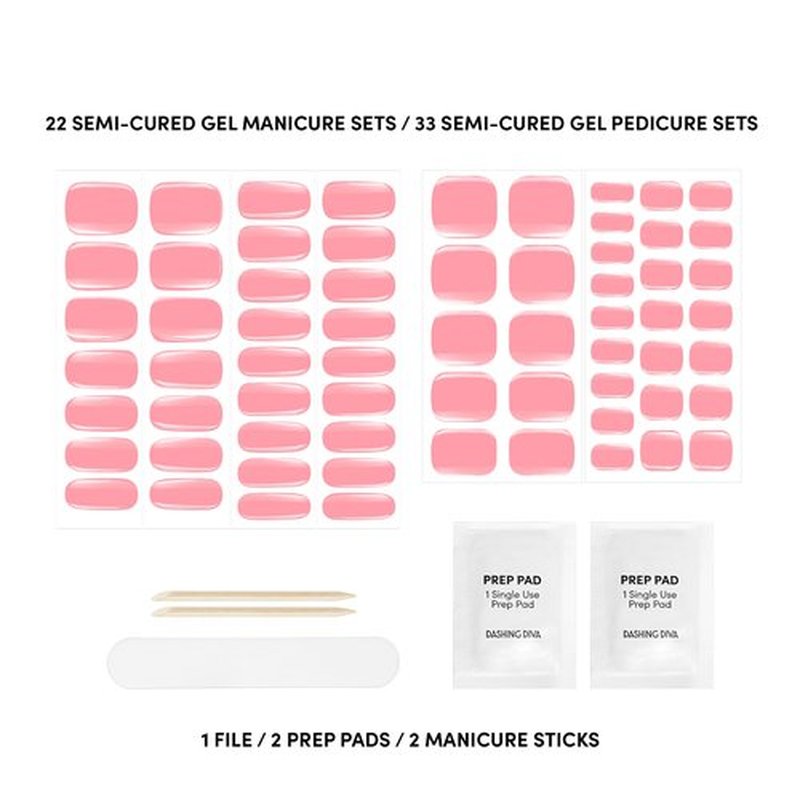 Dashing Diva Glaze Mani Pedi Kit - The Lolli Lolli - Comes with LED Nail Lamp - Long Lasting, Semicured Gel Nail Strips for Toes & Hands