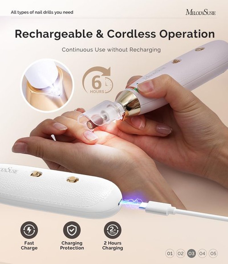 MelodySusie Professional Manicure Pedicure Kit, Cordless 8-in-1 Electric Nail Drill with 20 Speeds, Rechargeable E-File for Thick Nails & Cuticles, Ideal Foot Care for Women Men-PC650E