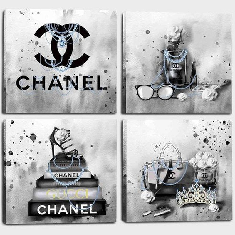 Meetdeceny Bedroom Wall Decor - Black and White Fashion Handbag Art for Teen Girls | 20"x20" Canvas Prints (4 Pieces)
