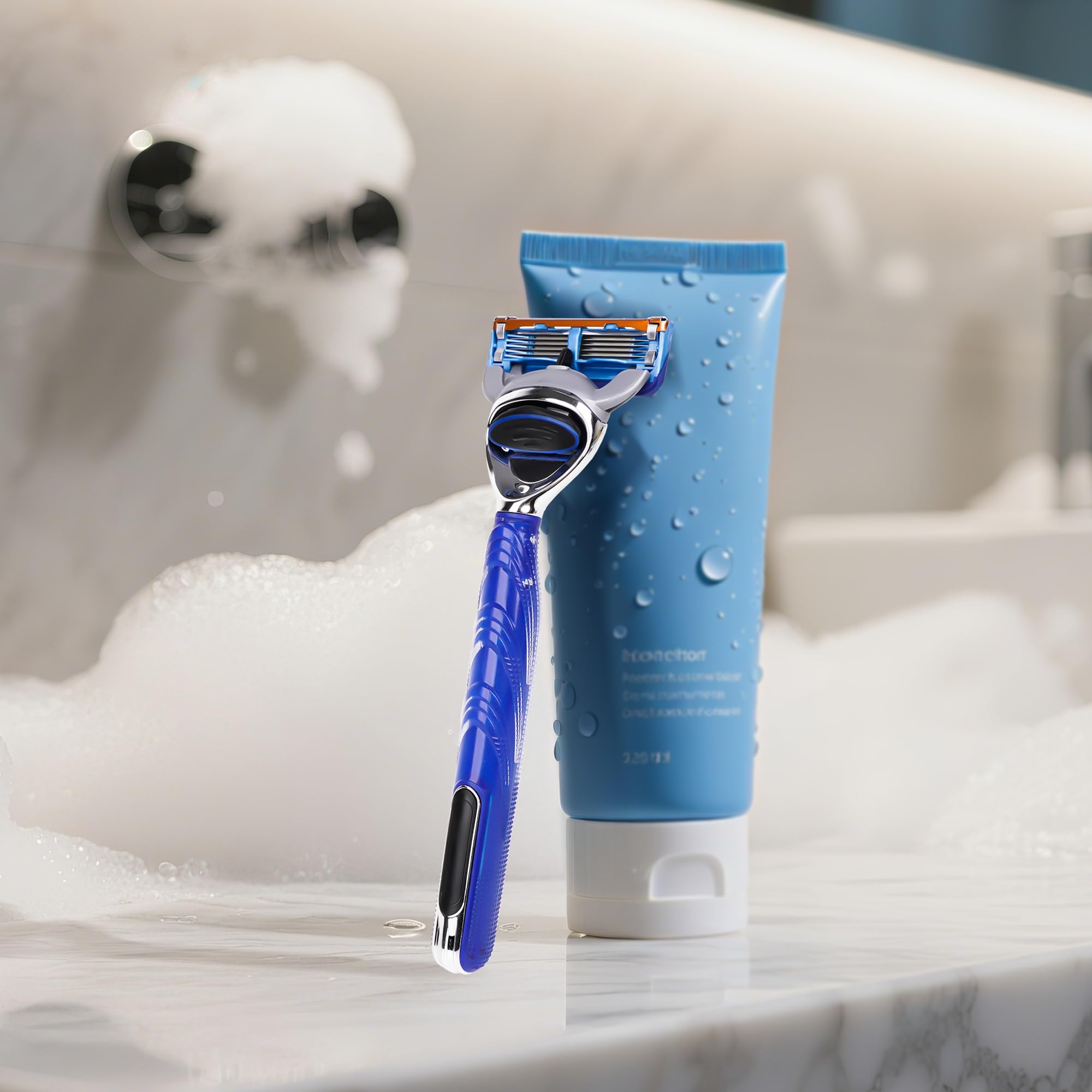 TOCCOOL Silicone Razor Handle Replacement, Men's Shaving Razor Handle, Compatible with Gillette Fusion 5 Proshield & Proglide Blade Refill (Blue)