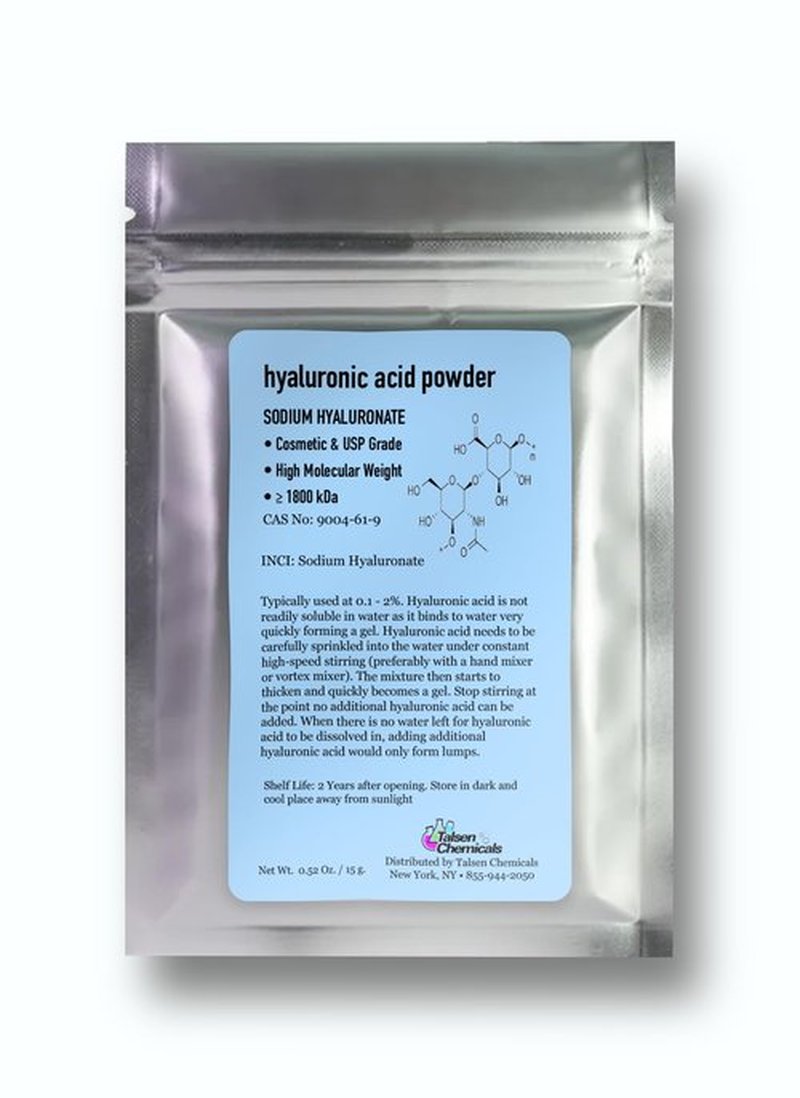 Talsen Chemicals Pure Hyaluronic Acid Powder (0.52 oz. / 15 Grams) 1800 kDa+ for Skin Cosmetic Grade, Hyaluronic Acid High Molecular Weight Powder, DIY Hyaluronic Acid Serums