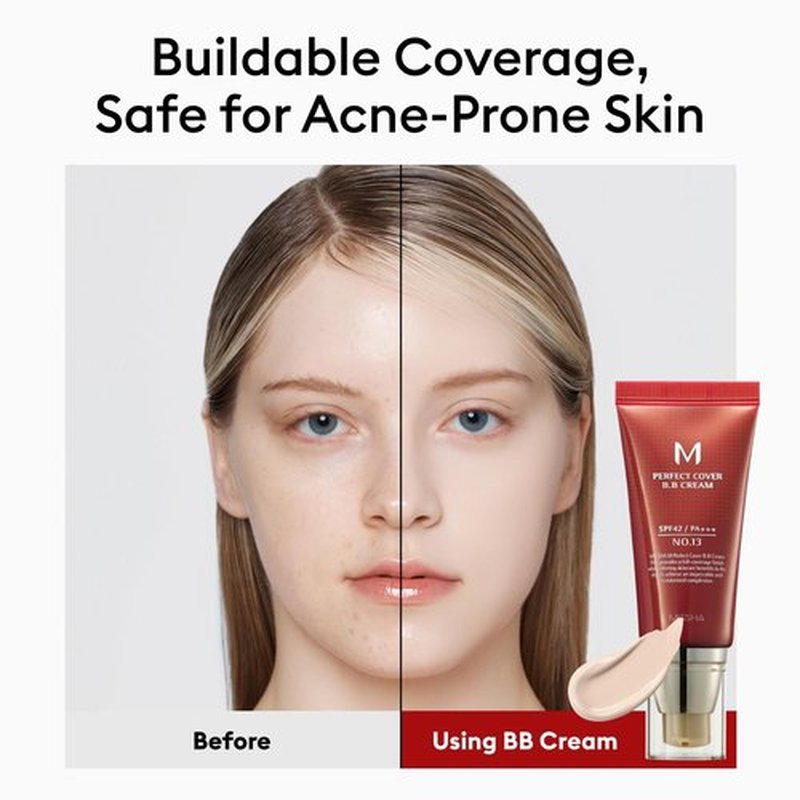 MISSHA M Perfect Cover BB Cream No.13 Bright Beige - Fair Cool Undertone | SPF 42 Tinted Moisturizer 1.69 Fl Oz