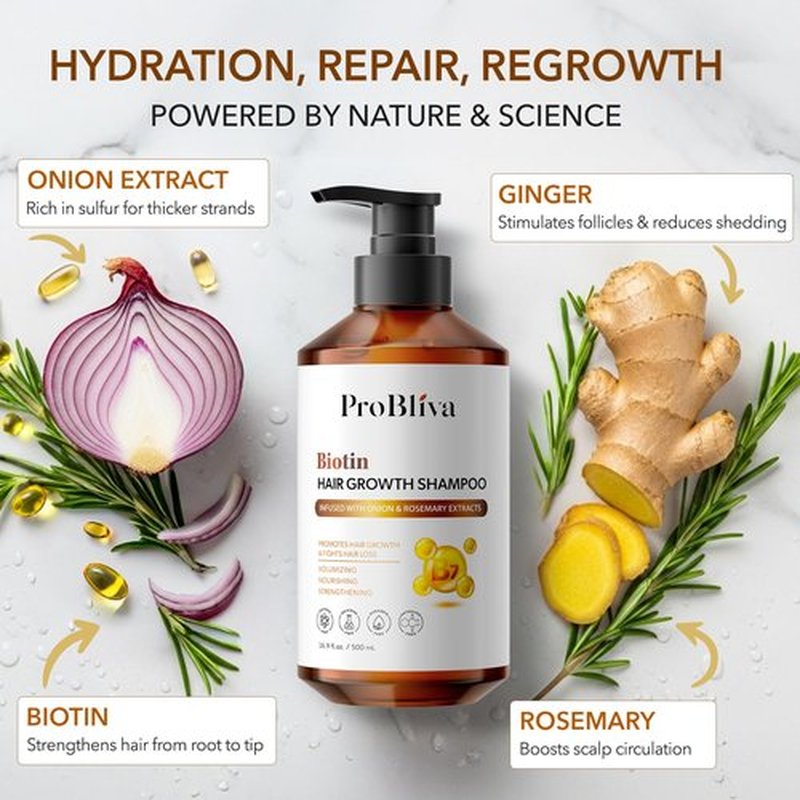 Biotin Hair Growth Shampoo for Thinning Hair in Adults 30+ – Strengthening Formula with Biotin & Rosemary – Reduces Shedding, Supports Fuller, Stronger Hair – Sulfate-Free, 16.9 fl oz