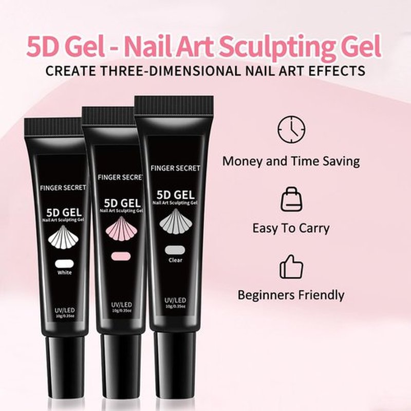 5D Nail Sculpting Gel 3PC-Set, 3D Gel Nail Art & Sculpting Glue for Tips Nail Charms,With Chrome Powder for Drawing, Rhinestone Glue for Nails
