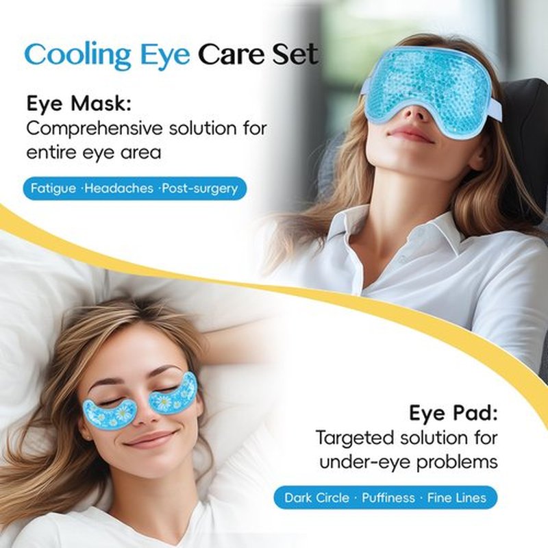 NEWGO Cooling Eye Mask for Puffy Eyes, Cold Eye Mask Eye Ice Pack for After Eyes Surgery, Tension Stress Relief, Itchy Eyes, Headaches, Dark Circles - Blue (1 Set Eye Pad and Eye Mask)