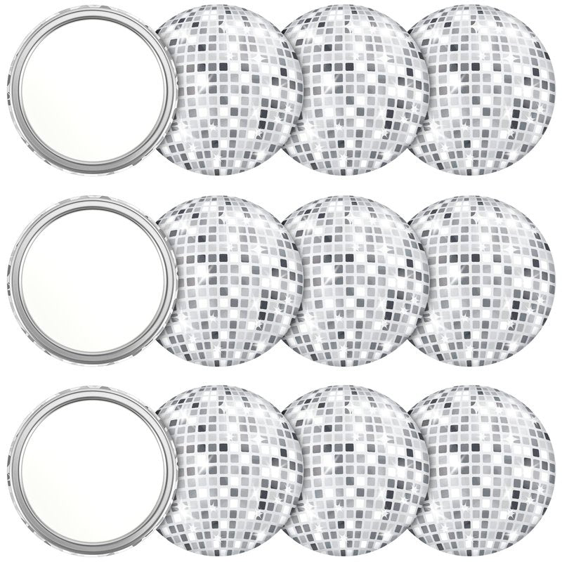 Qunclay 12 Pcs Disco Ball Compact Mirror 2.76 Inch Vintage Round Pocket Mirror Makeup Mini Mirror Handheld Portable Mirror for Purse, Women Gift Disco Party Supply Travel Daily (Silver)