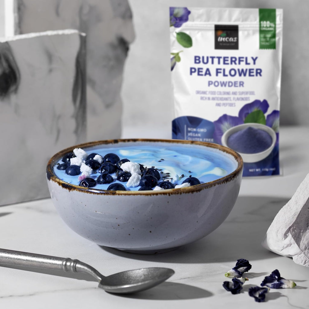 INCAS 100% USDA Organic Butterfly Pea Flower Powder - 8 Ounce | Organic Blue Matcha Tea | Non-GMO Verified Extract from Thailand | Adaptogenic Raw Culinary | Vegan Blue Food Coloring