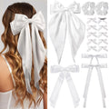 YGDZ 16PCS White Oversized Silky Satin Hair Bows Set, Ribbon Bows with Scrunchies for Women & Girls, Christmas Stuffers Xmas Gift, White Hair Accessories for Christmas & Wedding