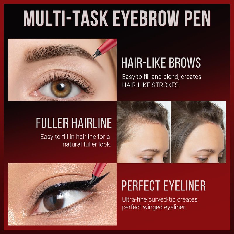 Vevivia Eyebrow Pencils for Women - Eyebrow Pen with Dual-Brush-Tip & Curved Tip for Natural Fuller-Looking Brows, Precise Hair-Like Strokes for All Brow Types, Last All-Day Brow Makeup, Dark Brown