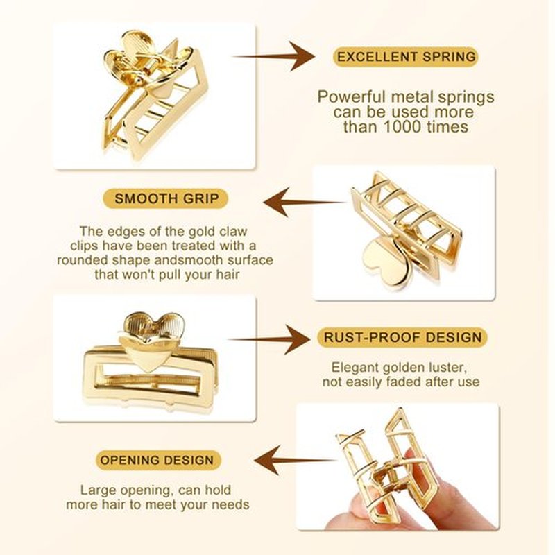 12Pcs Gold Small Hair Clips Metal Mini Heart Hair Claw Clips for Girls Cute Hair Clips for Women Thick Hair, Girls Teens Hair Accessories Mother's Day Gift