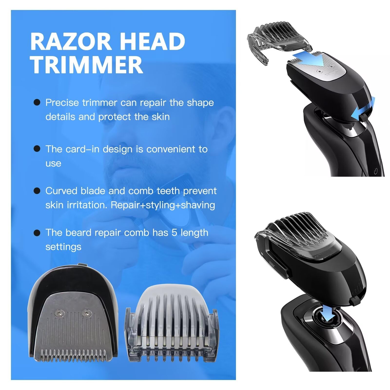 USonline911 RQ111 Smartclick Beard Shaver Head Trimmer for Philips Norelco Sensotouch Arcitec Series 5000 9000 RQ1131 RQ1145 RQ1150 RQ1151 RQ1155 RQ1160 RQ1170RQ1175 RQ1178