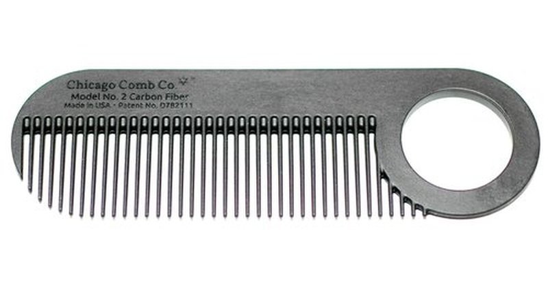 Chicago Comb No. 2 Carbon Fiber + Black Horween leather sheath, Made in USA