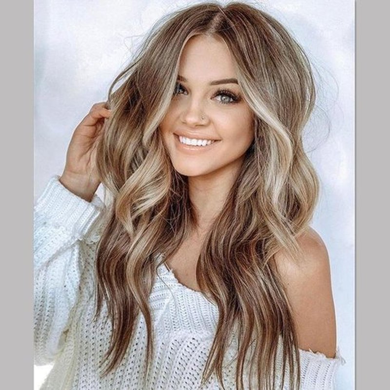 Ombre Blonde Lace Front Wigs Brown Balayge Human Hair 18 Inch 13x4 Lace Front Wigs for Women Pre Plucked with Baby Hair Glueless 150% Density Chestnut Brown with Ash Blonde Highlight Virgin Hair Wigs
