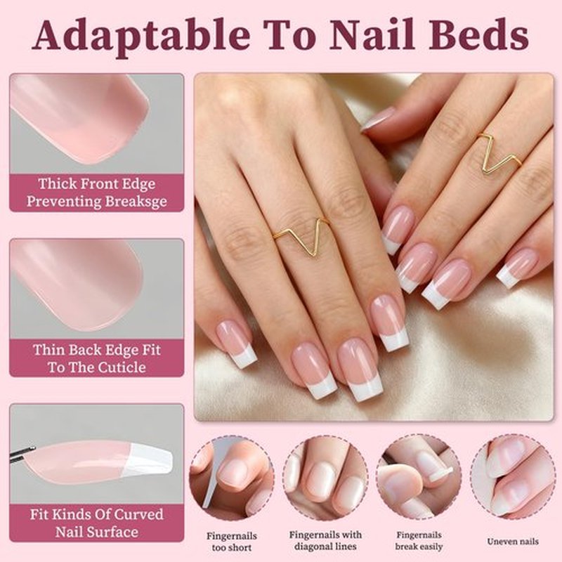 Lifextol 120PC White French Tip Press on Nails Short Fake Nails Press ons with 5*Adhesive Tabs, Pink Square Acrylic Nail Press on Nail French Tip Nails False Artificial Fingernails Stick on Nails-F