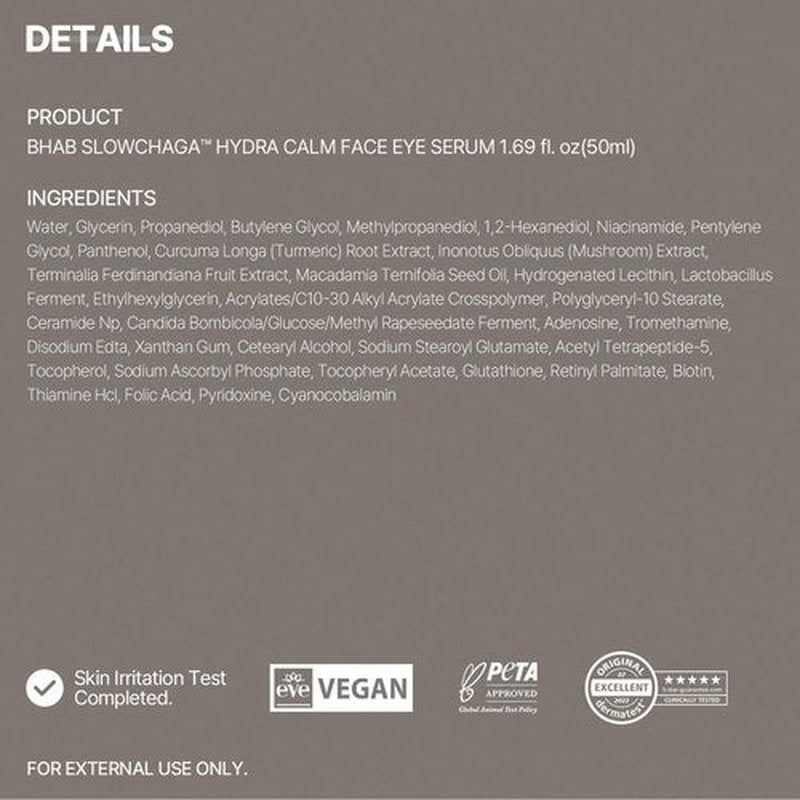 BHAB SLOWCHAGA Hydra Calm Face & Eye Serum - Hydrating Korean Serum with Panthenol & Ceramide for Barrier Repair, Soothing Sensitive Skin, Glass Skin Glow, 1.69 fl oz (50ml)