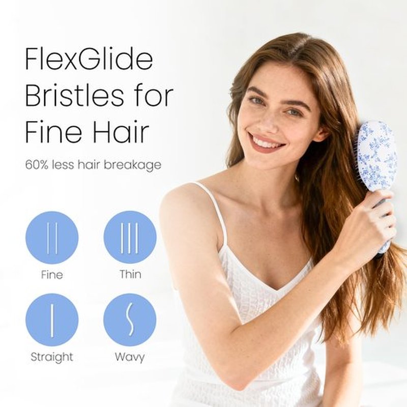 AIMIKE Porcelia Qing Detangler Brush, Pain-Free Detangling Brush with Soft FlexGlide Bristles, No Breakage or Pulling, Paddle Hair Brushes for Women Girls, Fast & Gentle Detangling for Thin Fine Hair
