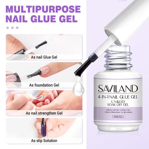 SAVILAND Gel Nail Glue with Lamp: U V Nail Glue Gel DUO for Nails Tips 15 ML and U V Light for Nails Fast Curing Gel Extension DIY Manicure Art Home Salon Gift