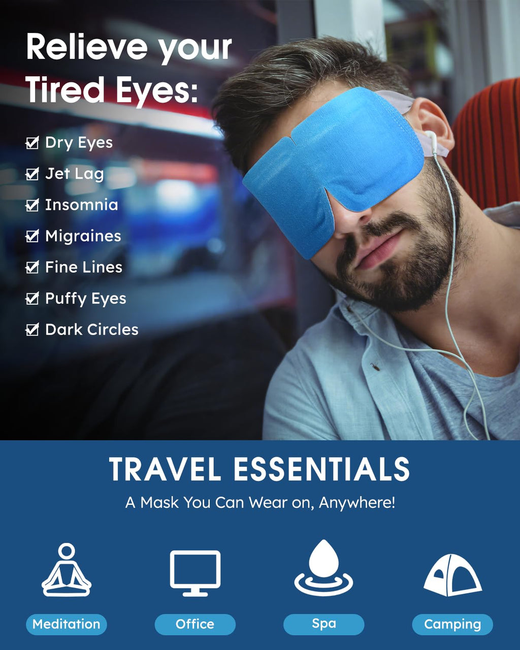 20 Packs Steam Eye Masks for Dry Eyes, Warm Compress Relief for Eye Fatigue & Puffiness, Sleep Heated Eye Mask, Disposable Travel Essentials, Spa Relaxation Gift Women, Party Favors Adults, Blueberry
