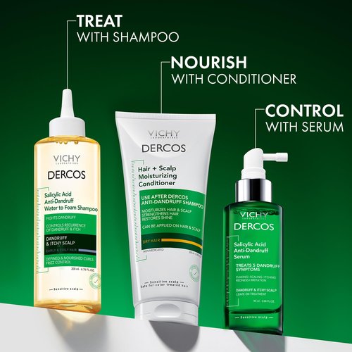 Dercos Salicylic Acid Anti Dandruff Shampoo, 200 ml, Water to Foam Dandruff Shampoo and Itchy Scalp Treatment, Provides Definition & Frizz Control for Curly Hair Types, Sulfate Free