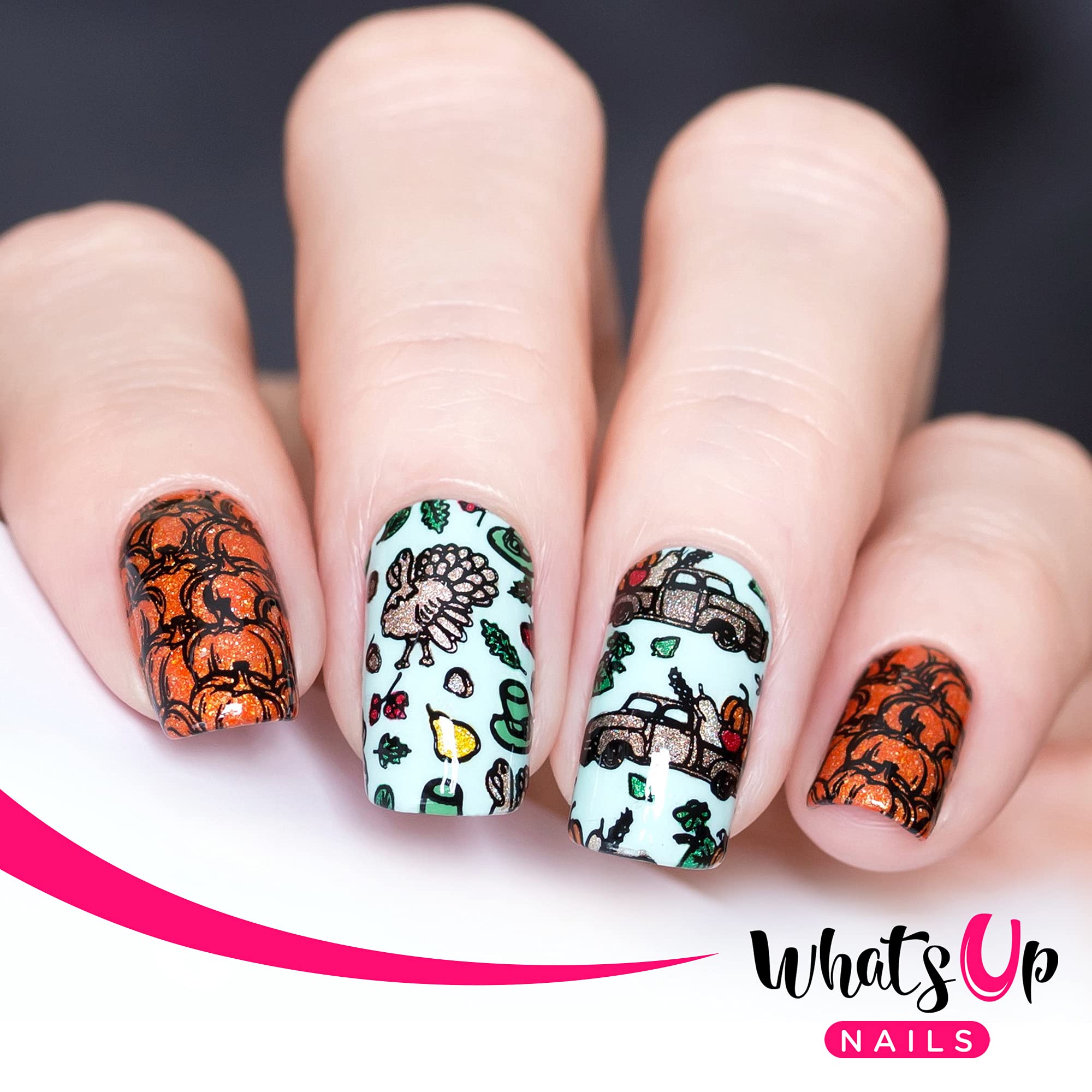 Whats Up Nails - Fall Stamping Plates 2 pack (B053, B071) for Autumn Thanksgiving Day Nail Art Design