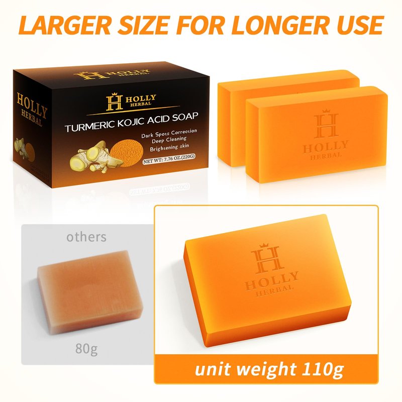 XXL 2 Pack Turmeric Soap Bar - Kojic Acid Soap Dark Spot Remover & Scars - Original Japanese Complex Vitamin C Collagen Shea Butter Retinol Acid Dark Spot Remover for Face Body Skin