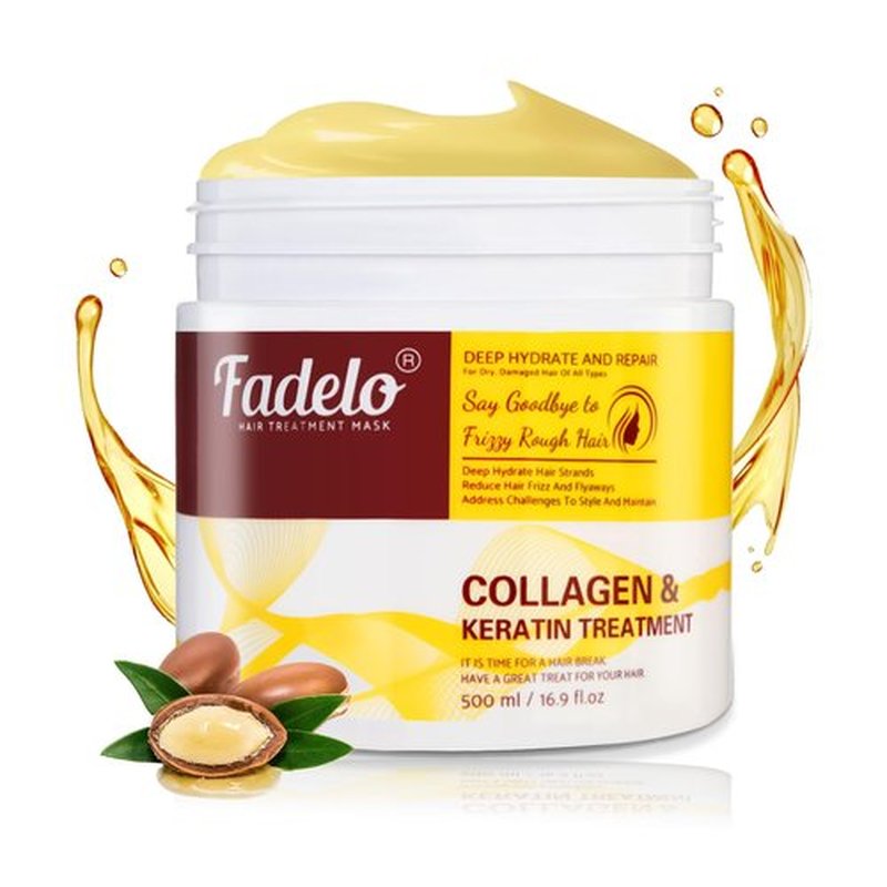 Fadelo Keratin Hair Treatment, Deep Conditioning Hair Mask for Damaged Hair with Collagen & Keratin, Professional Hair Care Solution, 500ml (16.9 Fl Oz)