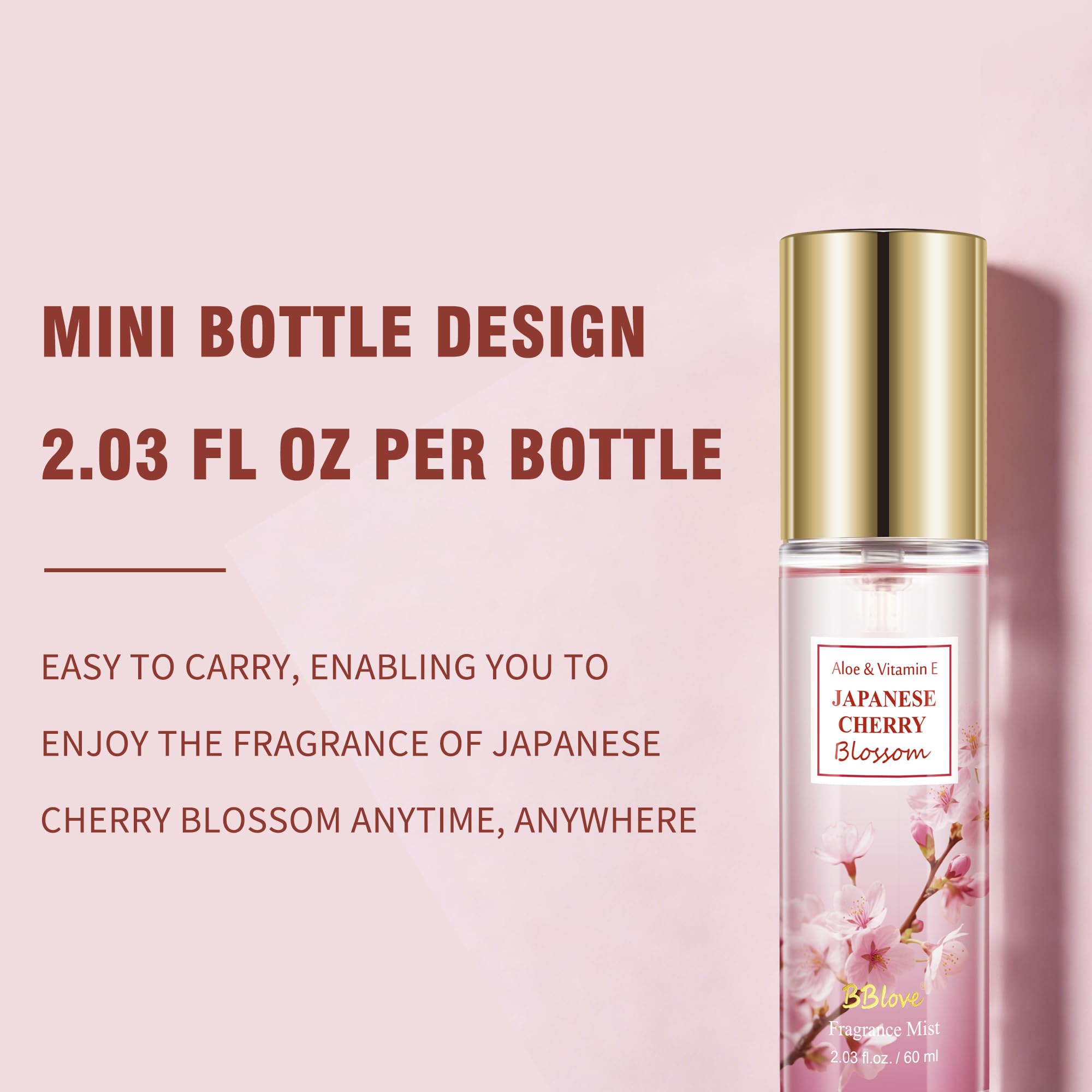 Beautifier Life Portable Body Mist Bath and Body Care Travel Set, Japanese Cherry Blossom Scent, 3 Piece, 2.03 FL OZ Each, Travel Essentials, Gift for Women, Girls, Birthday, Holiday, Mother's Day