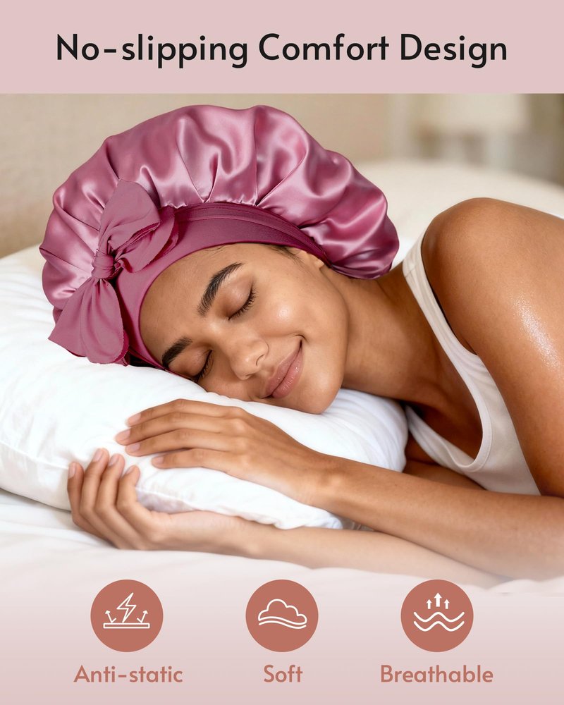 Yanideer 3 pcs Silk Bonnet for Sleeping Double Layer Satin Lined Hair Satin Bonnet with Tie Band for Women Curly Hair Gold