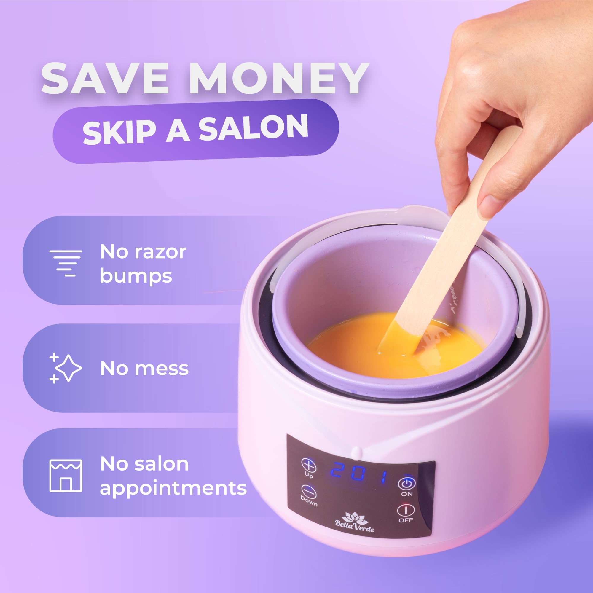 Bella Verde Waxing Kit for Women & Men -Digital Wax Warmer with Hard Beads, Pre & Post Spray, Hot Wax Pot Machine for Face, Eyebrows, Body, Legs, Bikini - At-Home Hair Removal for Sensitive Skin