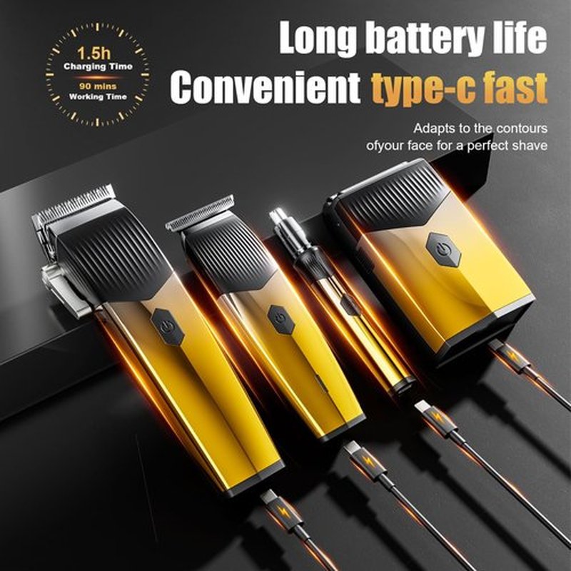 Gzbdz Professional Hair Clippers,4 in 1 Hair Clippers for Men,Beard Trimmer& Rechargeable Shaver Set, Metal T-Blade, LED Display, Barber Hair Cutting Kit for Men Grooming &Gifts-Golden