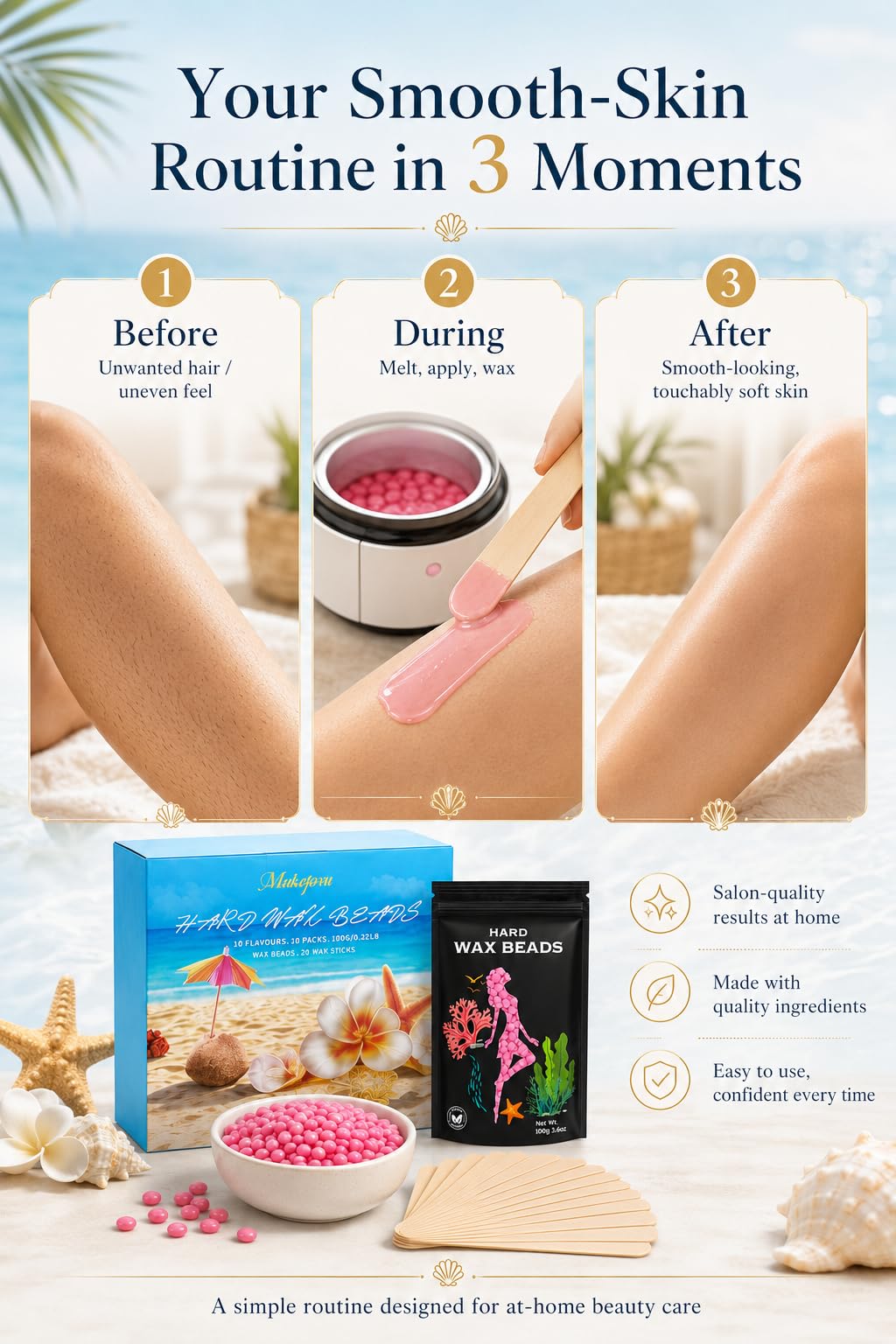 Hair Removal Wax Beads 2.2lb (1000g), Waxing for Whole Body, Painless Hair Removal Waxing for Women and Men, 10 Flavours, Contains 20 Wax Sticks