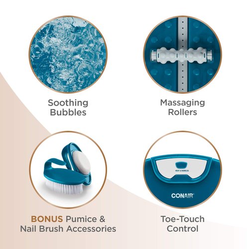 Conair Pedicure Foot Spa Bath with Heat reaching 104 Degrees, Massaging Foot Rollers, Soothing Bubbles, Pumice Stone and Nail Brush Included