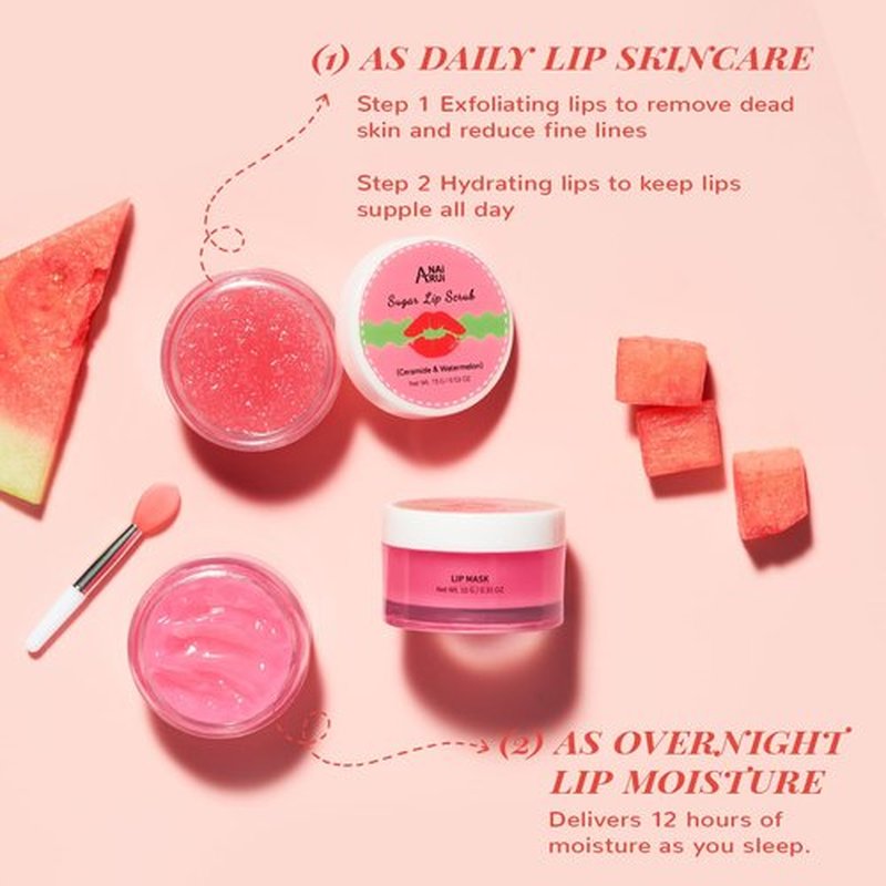 Hydrating Lip Mask Set, Lip Scrub & Lip Butter, Overnight Lip Treatment Set Enriched With Ceramide, Watermelon and Shea Butter, For A Softer & Smoother Lips, Overnight Lip Mask Gifts