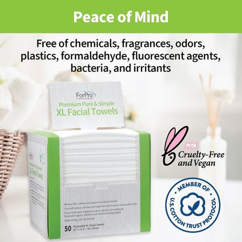 ForPro Disposable Face Towels - Ultra Soft Lint-Free Makeup Remover Cloths | 50 Biodegradable Towelettes