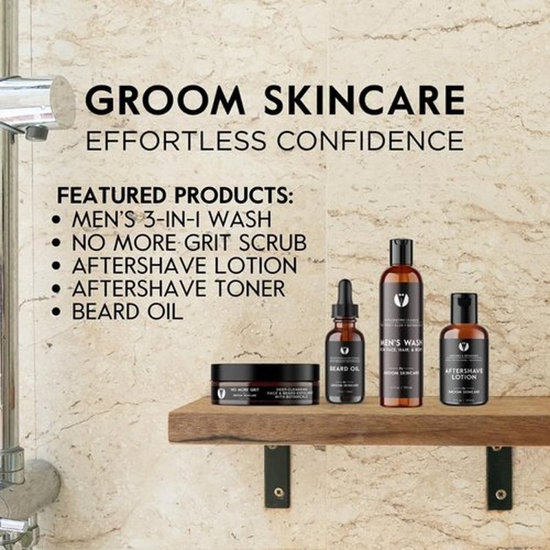 GROOM 3-in-1 Hair, Face & Body Wash for Men | Organic Aloe & Essential Oils | Gentle, Plant-Based Cleanser for Shower, Shave & Skin | Fresh Scent | 12 oz