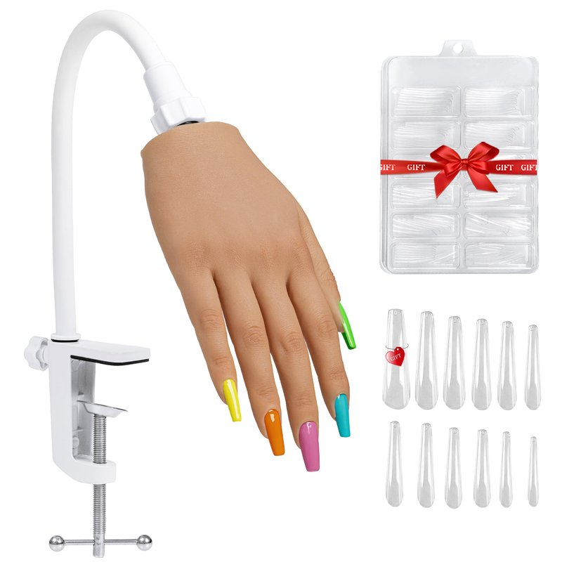 Veikmv Practice Hand for Acrylic Nails,Realistic Silicone Training Hand with Flexible Fingers for Nail Art Practice,Professional Mannequin Hand Model Kit for Gel Polish & Manicure Beginners