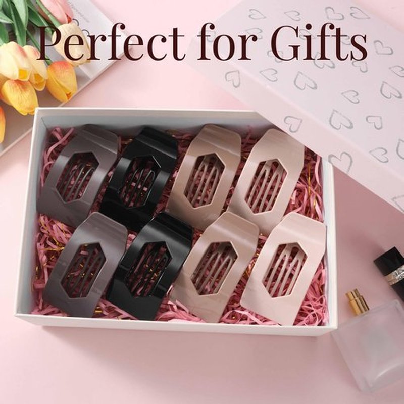 8 Pack Neutral Flat Hair Clips for Women – Large Glossy No-Slip Rectangle Claw Clips Thick & Thin Hair in Black, Blonde and Brown, Strong Hold Square Hair Accessories for Work or Daily Wear