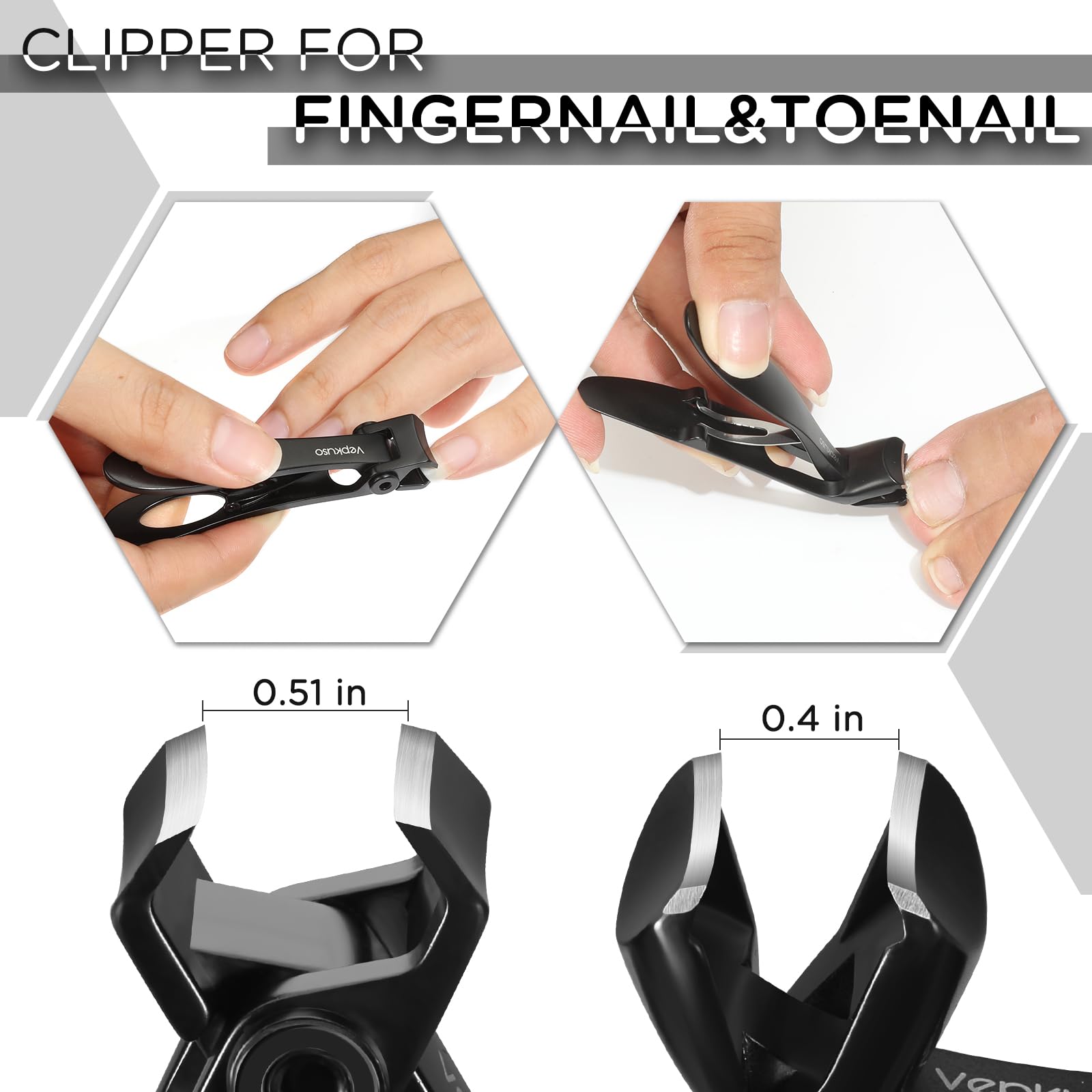 Vepkuso Nail Clippers for Seniors, Wide Jaw Fingernail Clippers and Angled Head Toenail Clippers for Thick Nail, Professional German Nail Clippers for Men, Women&Pregnant，Black