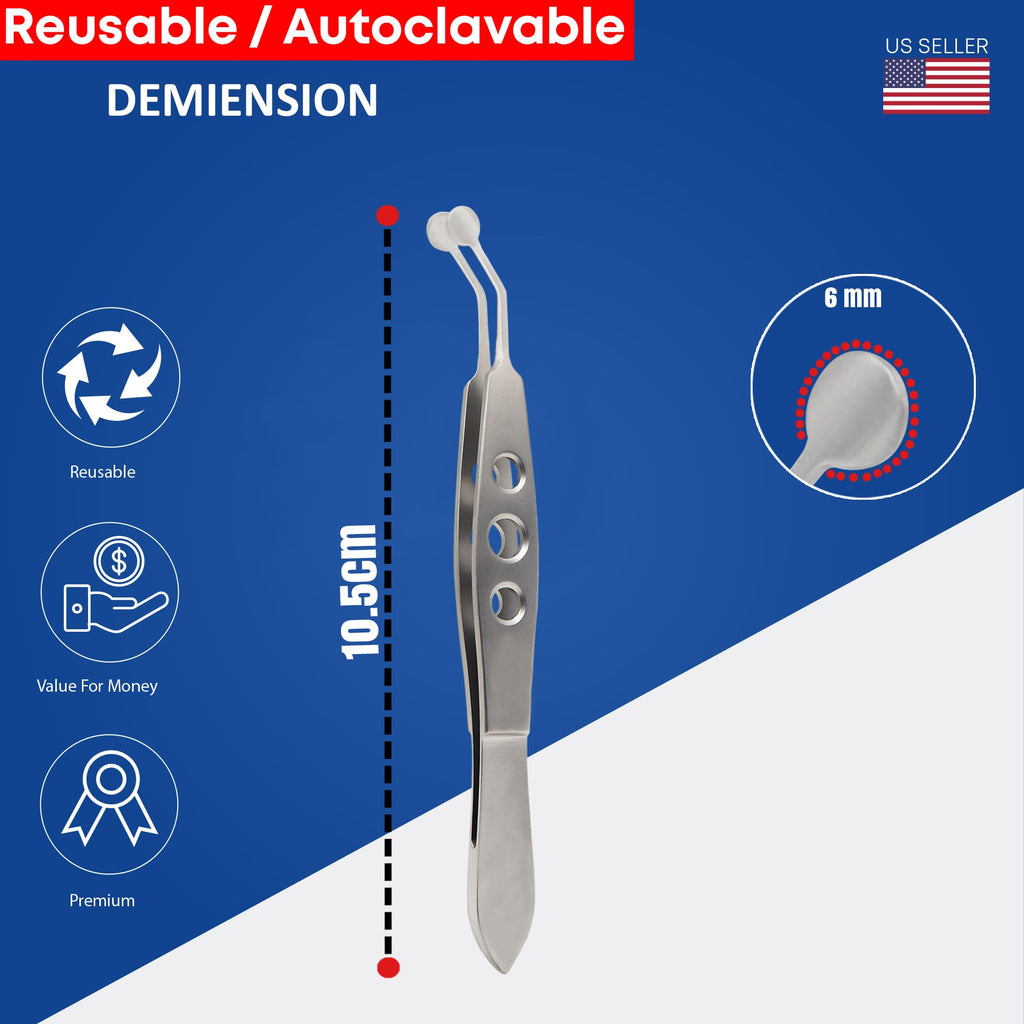 STELLMACHER Meibomian Gland Expressor Stainless Steel | Eyelid Massage Tweezers for Dry Eye Extraction | Chalazion Remover Eye Stye Treatment Cleaning Tool for Men & Women – 6mm Round Tip