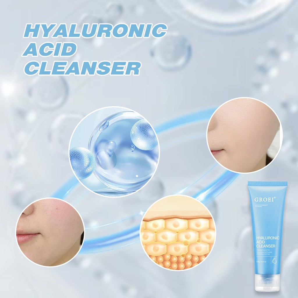 GROEI Hyaluronic Acid Cleanser, Face Wash with Tea Extracts, Gentle Pore Cleanser for Oily & Dry Skin, 4.23 oz (1PC)