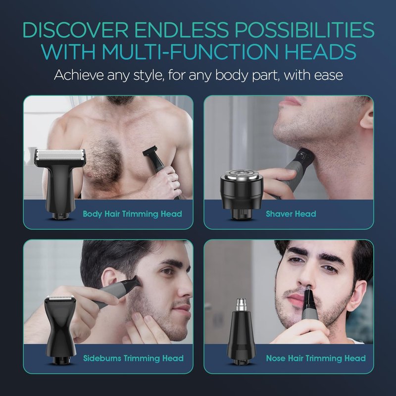 VOYOR Beard Trimmer for Men - All-in-One Rechargeable Grooming Kit | Cordless Wet/Dry Electric Razor (Grey)